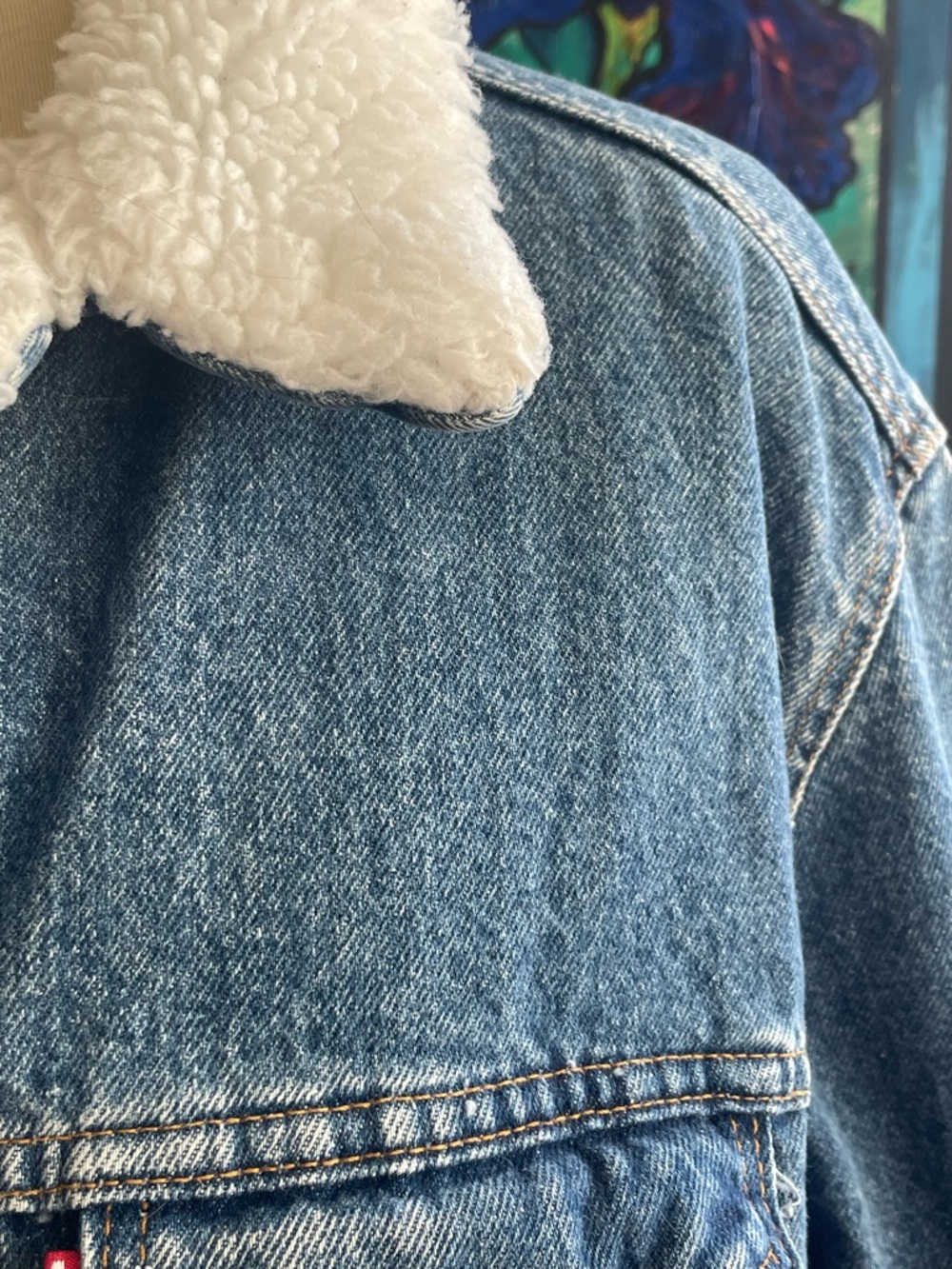 $49 SALE Vintage Levi's Blue Denim Sherpa Lined Trucker Jacket Rare 1970s Unisex - Picture 4 of 11